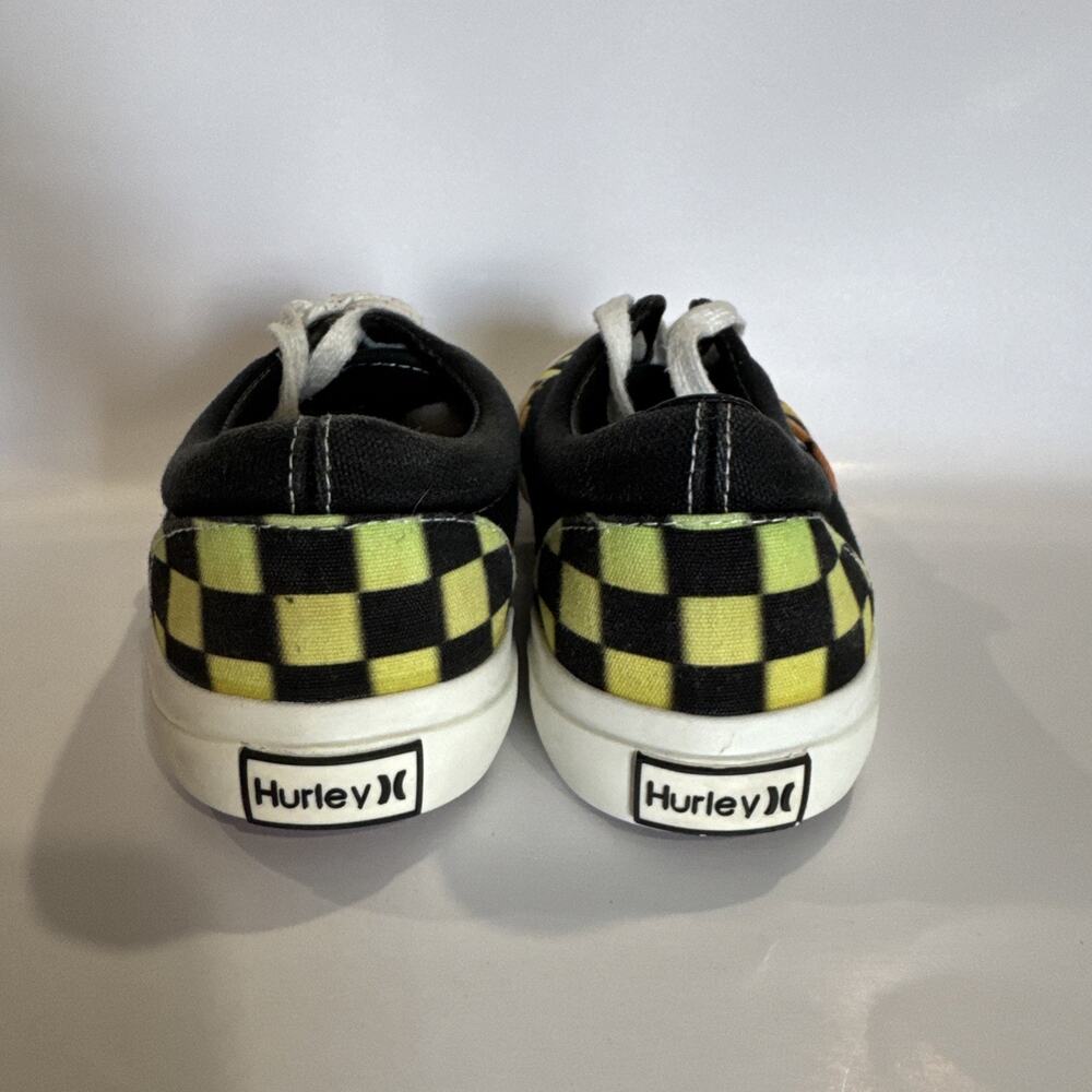 Hurley Shaka-T Checkered Sneakers Big Kid Boy 2 Black Green Lace Up Canvas Shoes - Picture 6 of 9